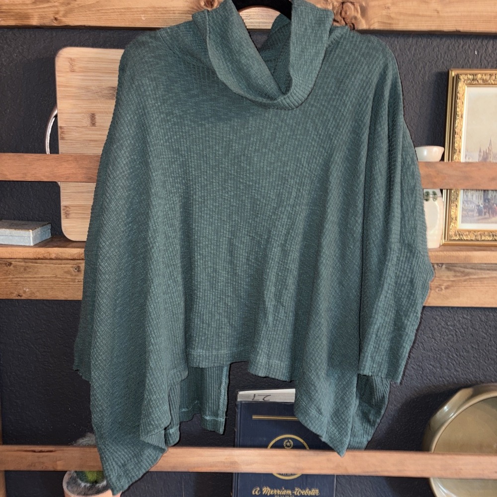 Free People FP Beach Green Ribbed Cozy Oversized Turtleneck Open Back Size S